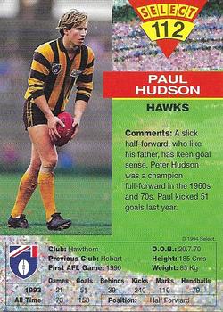 1994 Select AFL #112 Paul Hudson Back